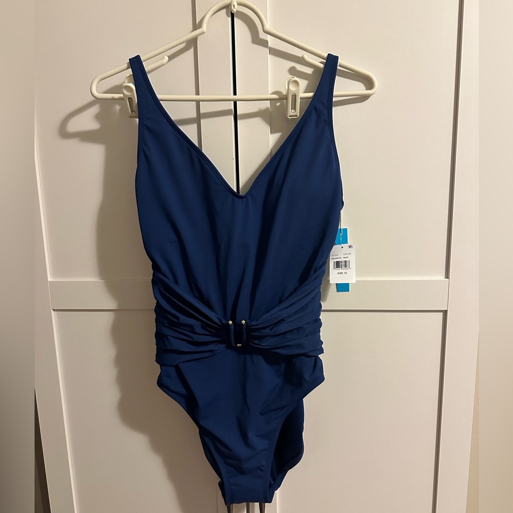 Bleu by Rod Beattie one piece, size 10, NWT, navy